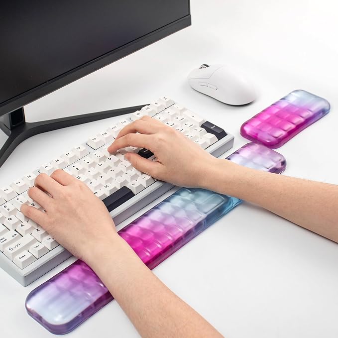 Gel Keyboard and Mouse Wrist Rest Set – Purple Wrist Rest for Computer Keyboard 60%/68%/75%, Comfort & Support for Typing and Gaming
