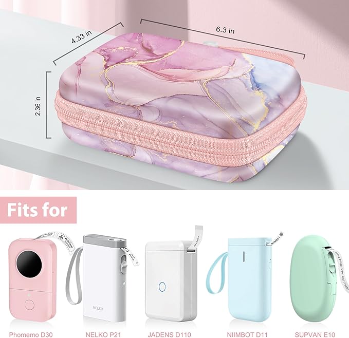FINTIE Label Maker Case Compatible with Phomemo D30 D35, NELKO P21, SUPVAN E10, NIIMBOT D11 D110, JADENS D110, ORGSTA S001 - Portable Shockproof Hard Shell Label Printer Carrying Cover, Dreamy Marble