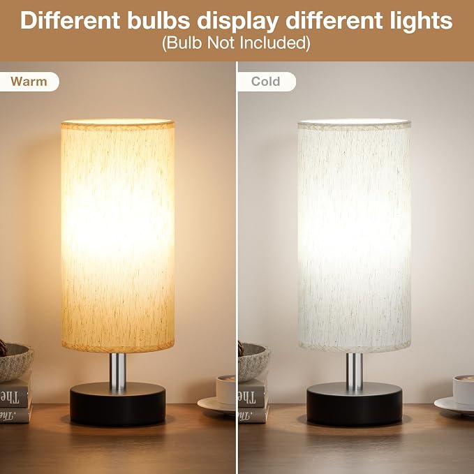 Table Lamps Set of 2（Cream Shade - Black Base, 11.6" Inline Control） | Bulb not Included | Small Lamps for Bedroom | Desk Lamp for Reading | for Living Room | for Dorm | Linen Shade