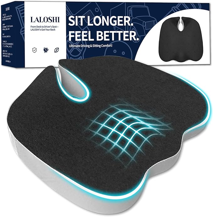 Office Chair Cushion with Coccyx Cutout & U-Shape Design, 2.8" Memory Foam for Back Pain Relief - Ergonomic Seat Pad, Removable Cover, Universal Fit