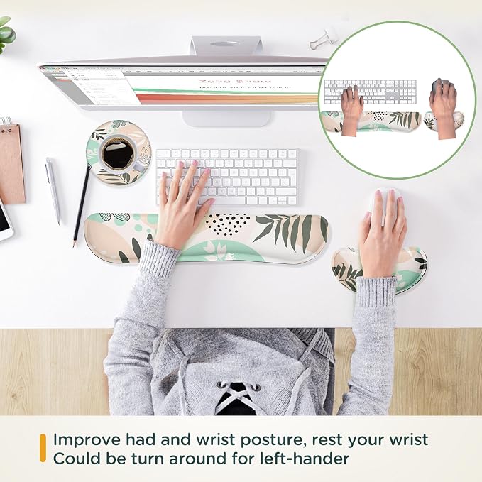 Gimars Enlarge Silky and Superfine Fabric Gel Memory Foam Keyboard Wrist Rest Set, Ergonomic Keyboard Mouse Wrist Support for Typing Pain Relief, Comfort for Office, Gaming, Computer-Morandi Beige