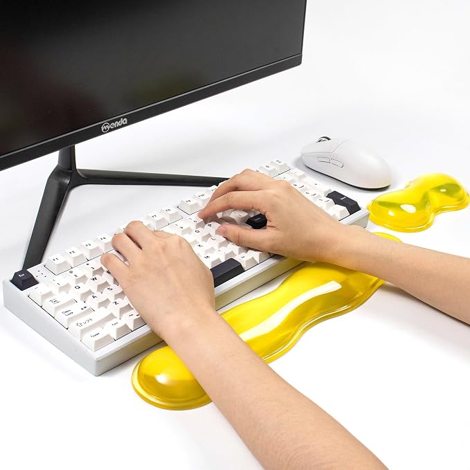 Gel Keyboard and Mouse Wrist Rest Set – Clear Wrist Rest for Computer Keyboard 60%/68%/75%, Comfort & Support for Typing and Gaming(Light Yellow)