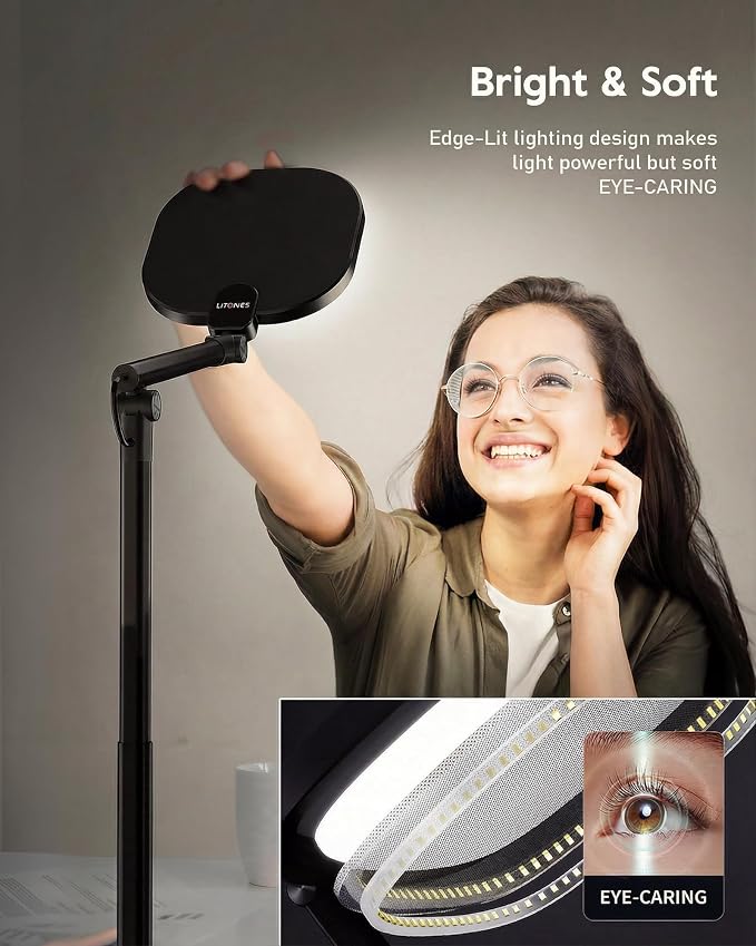 Tall LED Desk Lamps with Base, Edge-Lit Eye-Care, 50 Light Modes | 40" Height, Dimmable & Flexible, CRI>97.8, Memory and Timer Func, Stable Metal Base for Home Office, Video Calls & Drafting