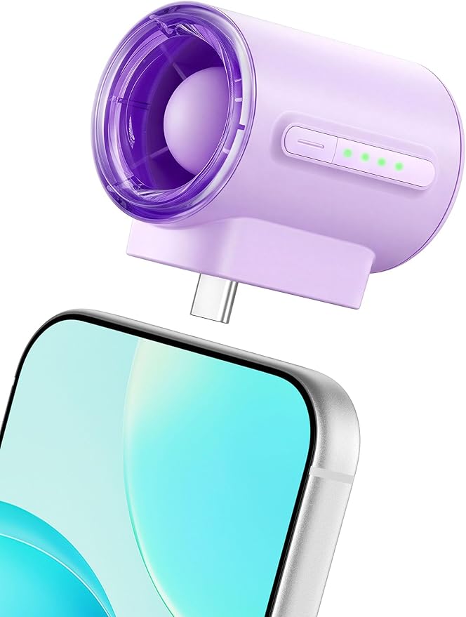 Aecooly Powerful USB C Phone Fan, 17000 RPM High Speed, 36ft/s Airflow | Compatible with iPhone, iPad, Tablet, 4 Speed Mini Portable Cell Phone Fan for Summer, Travel, Gifts for Women-Purple