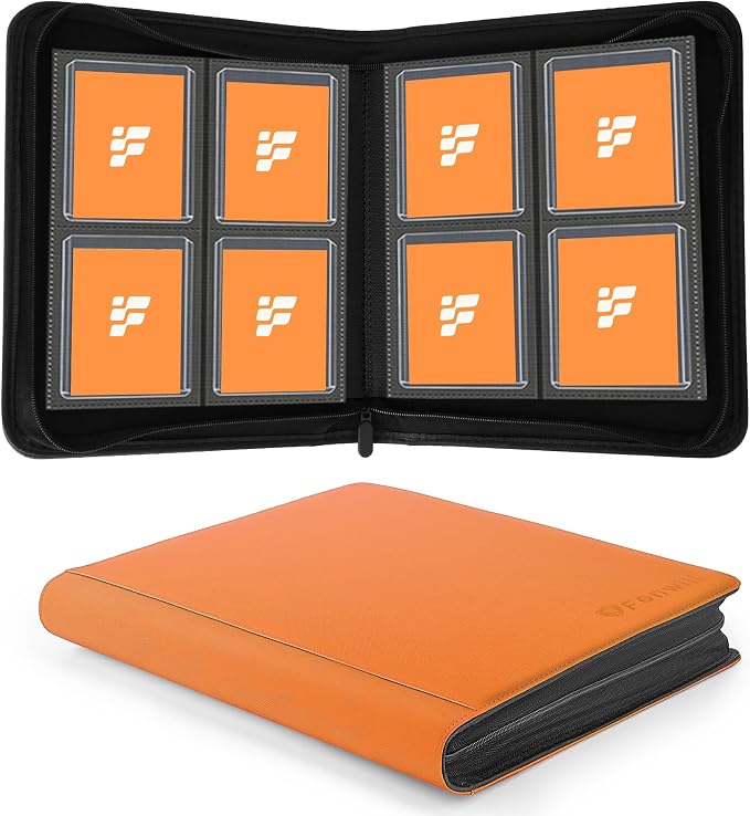 Top Loader Binder, Holds 112 Cards in 3"x4" Toploaders, Trading Card Binder 4 Pocket for TCG, MTG, YGO, Game Cards, Sports Cards(Orange)