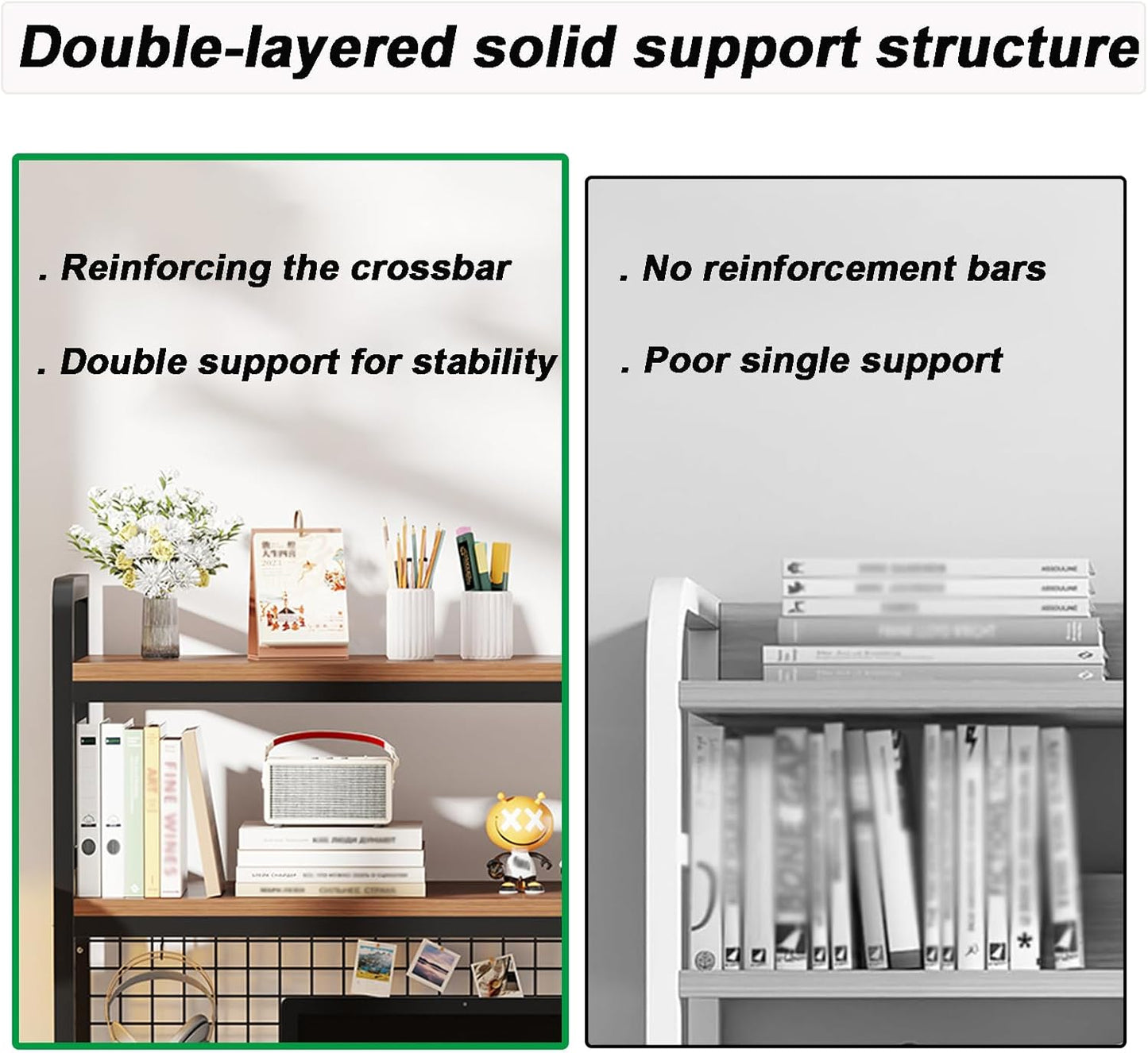2-Tier Desktop Hutch Bookshelf Metal Desk Shelf Dorm Bookcase for Computer Desk Countertop Storage Organizer Display Rack for Office Home (White, 29.5in)