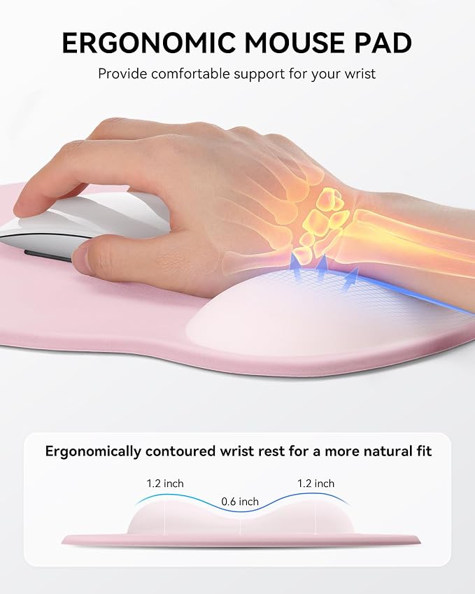 Mouse Pad with Wrist Rest for Desktop Large Ergonomic Mouse Mat(PinkxPink) | 10.6''L x 9''W Size, Gel Wrist Support, Non-slip Base, Washable Surface, Laptop Mousepad