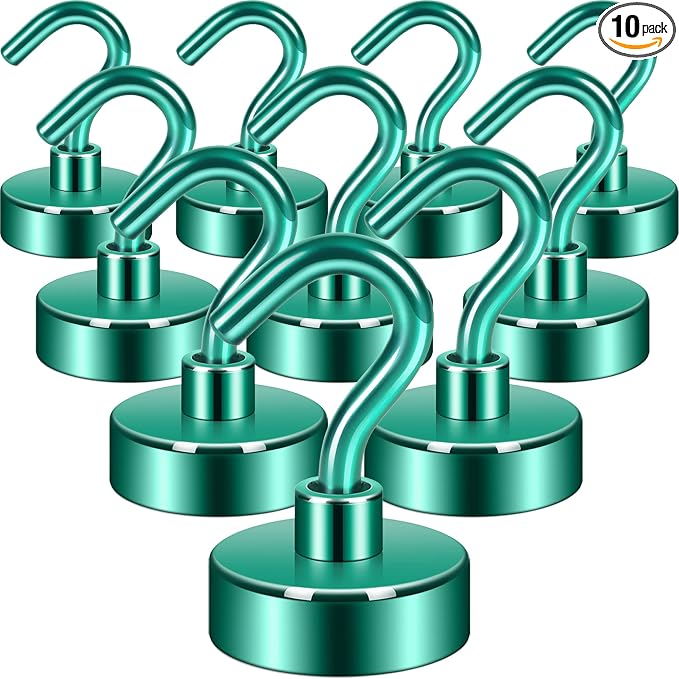 Neosmuk Magnetic Hooks, Heavy Duty 40lb+ Strong Magnet Hook for Cruise Cabins, Cruise Essentials 2026 for Hanging, Metal Wall Refrigerator Hangers (Green, 10 Pack)