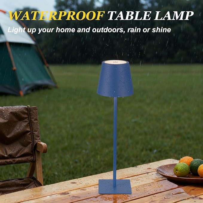 Kakanuo Cordless Rechargeable Table Lamp Navy 5000mAh Battery Operated Lamps, 3 Colors Stepless Dimming Touch Lamp for Living Room, Kitchen Counter, Dining, Outdoor Patio, 2 Pack