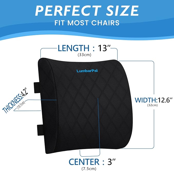 LumbarPal Lumbar Support Pillow for Office Chair Back Support Lumbar Pillow for Car, Gaming, Office Chair - Improve Sitting Posture & Back Pain Relief, Memory Foam, Adjustable Straps, Black | Improve Sitting Posture & Back Pain Relief. Lumbar Pillow Fi...