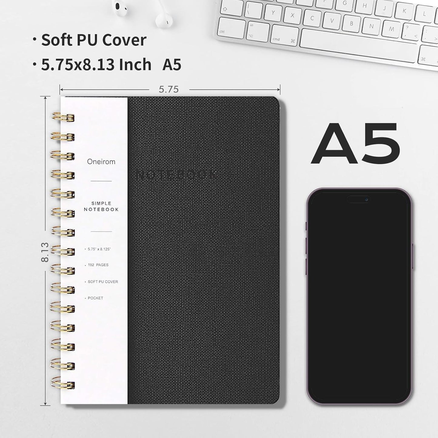 Spiral Notebook-6.10" x 8.19" College Ruled Journal with Inner Pockets and 160 Pages,PU Leather Cover Business Journal, Twin-Wire Binding Notebook Perfect for Office & Home School Supplies