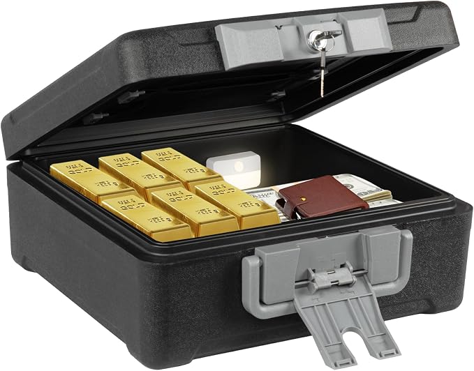Fireproof and Waterproof Document Safe Box for Home, Portable Fire Safe with Key Lock, Ergonomic Handle and Sensor Light, 1 Hour Fire Protection at 1700°F, 72 Hours Waterproof 14.4 x 11.2