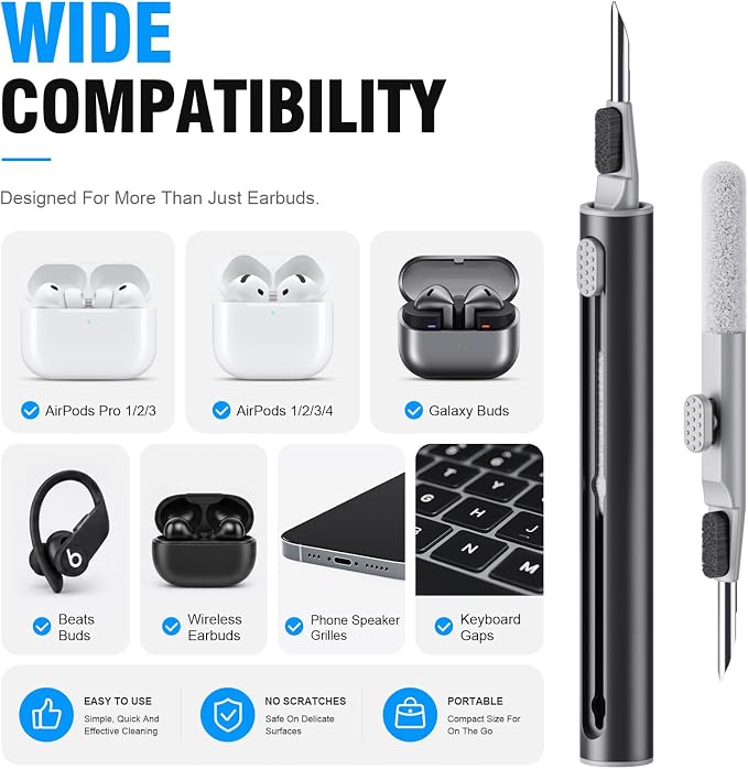 Hyashee Cleaner Kit for Airpods Pro 1 2 3 Multi-Function Cleaning Pen with Soft Brush Flocking Sponge for Bluetooth Earphones Case Cleaning Tools Black
