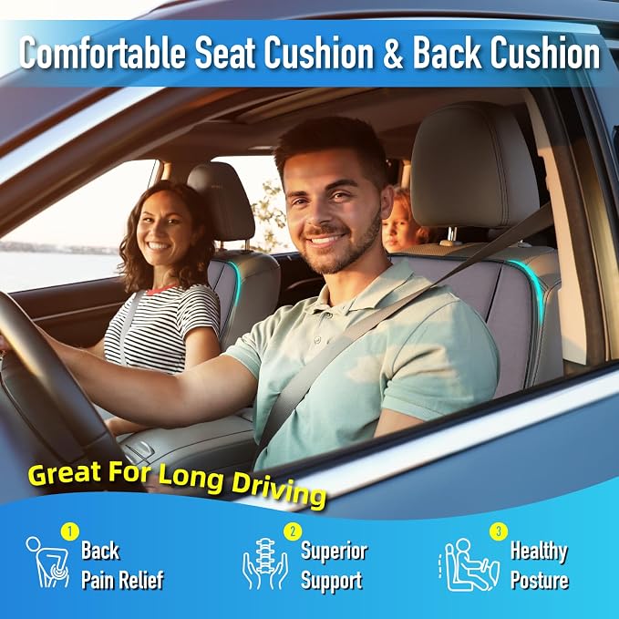 Lofty Aim Car Seat Cushion with Back Support Pillow, Driver Seat Cushion | Comfy Lumbar Support & Seat Cushion, Memory Foam Seat Cushion for Pain Relief, Butt Pillow for Car, Truck, Gray