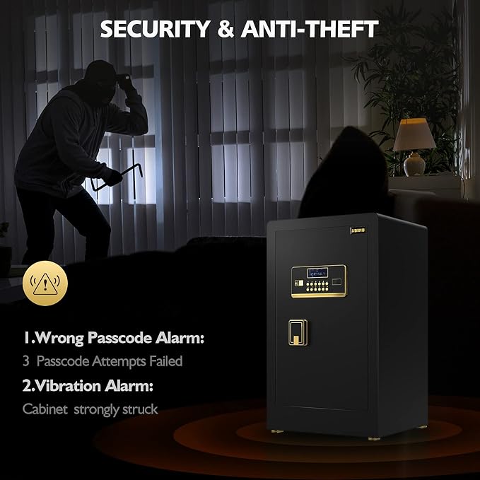 Safe Box, ADIMO 2.8 Cubic Ft Fireproof Safe Box, Weighted Cabinet Safe with Removable Shelf, Sensitive Alarm, Dual Key System with LCD Digital Screen, Safe for Jewelry, Cash, Documents and Gold