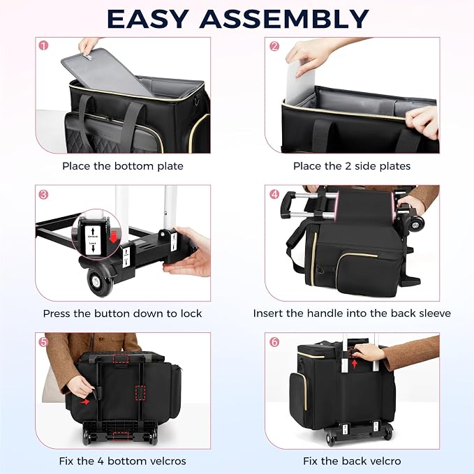 Ytonet X-Large Rolling Teacher Bag with Tote Bag, Rolling Cart for Teacher | Detachable Dolly, 17.3" Rolling Laptop Bag Women, Laptop Rolling Briefcase, Rolling Bag with Wheels, Teacher Supply Organizer