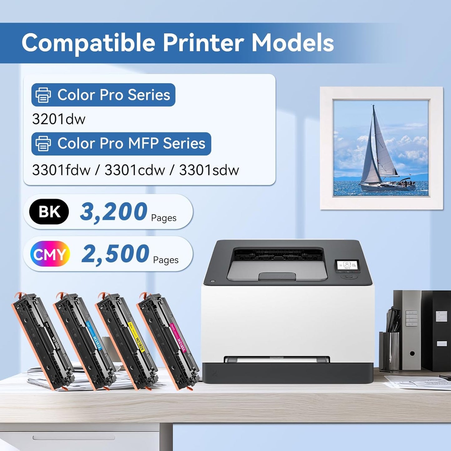 MYTONER 218X Toner Cartridges 4 Pack (NO CHIP) Compatible Replacement for HP 218X 218A W2180X W2180A for Color Laserjet MFP 3301fdw 3301cdw 3301sdw Pro 3201dw Printer High Yield Ink B/C/M/Y