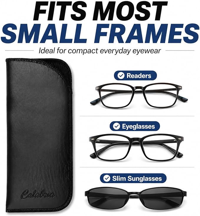 Calabria Half Slip Soft Grain Eyeglass Case 3 PACK BLACK Syn.Leather &Felt Lined