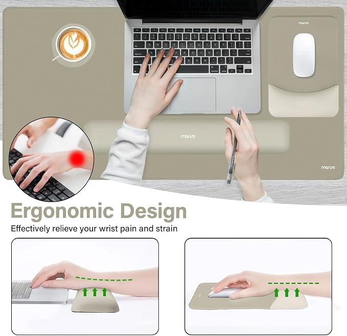 MOSISO Keyboard Mouse Pad Set, Large Gaming Mouse Pad&Keyboard Wrist Rest | Rectangular Mousepad with Wrist Rest&Coaster, Ergonomic Non-Slip&Easy Typing Pad with Curved Silicone Lining, Bronze Brown