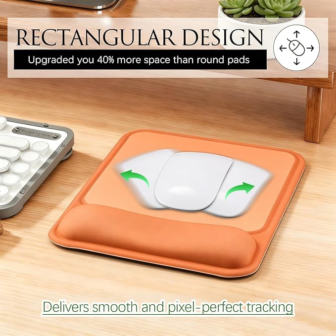 JIKIOU Ergonomic Mouse Pad with Gel Wrist Rest, 10 x 7.25 in, Orange | 40% Larger Rectangular Design-No More Hitting Edges Mid-glide, Savior of Pain Relief, Smooth Lycra Surface, Non-Slip PU Base