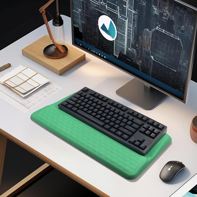 Computer Keyboard Stand with Wrist Rest Support Pad, Green | Ergonomic Comfy Tilted Keyboard Stand Riser Holder Pad for Pain Relief, Soft Memory Foam Desk Cushion for Office Home