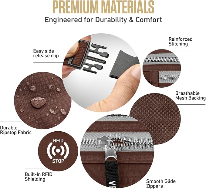 VENTURE 4TH Travel Money Belt, RFID Blocking Passport Holder - Brown