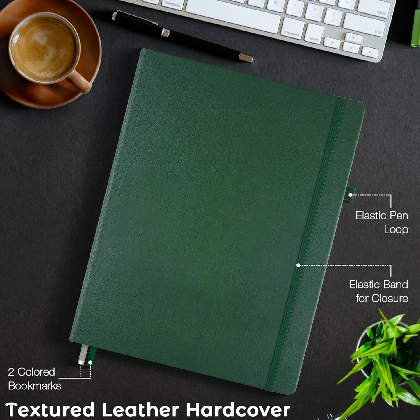 Dotted Journal, Hardcover Notebook 8.5 x 11, Dot Grid Notebook Journal for Women, Men, Large Leather Journals for Writing, Bullet, No Bleed Thick Paper, A4 Notebooks for Work, School, Notes, Green
