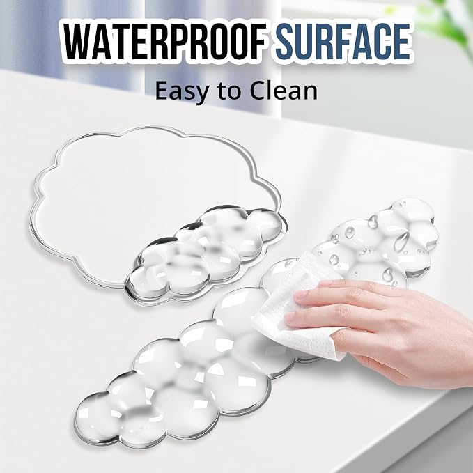 Keyboard Wrist Rest Set — Ergonomic Cloud Gel Wrist Rest Keyboard and Mouse Pad, Non-Slip Desk Accessories for Office and Home（White）