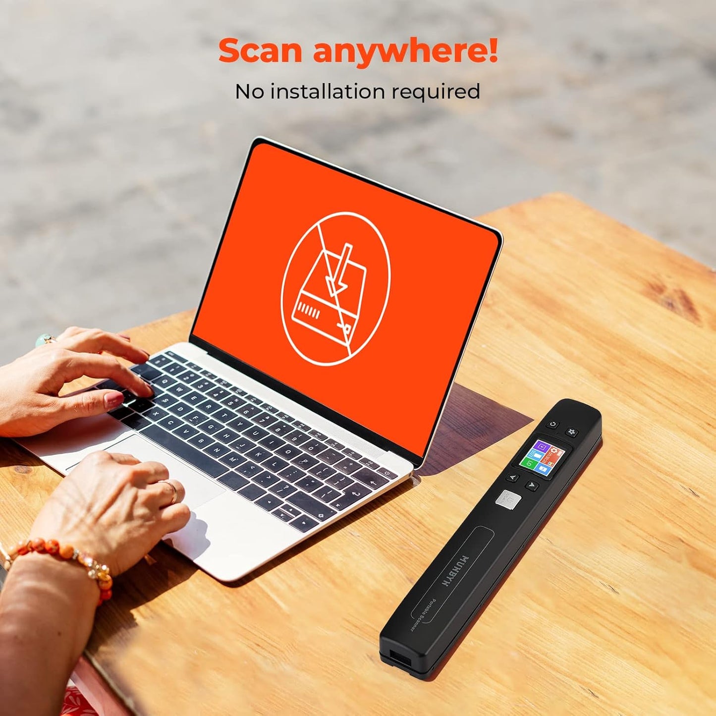 MUNBYN Portable Scanner, Photo Scanner for Documents, Pictures, Texts at 1050 DPI, Flat Scanning, Includes 16GB Card, Wand Document Reader with Wi-Fi or USB for Uploading to PC/Phone, No Driver Needed