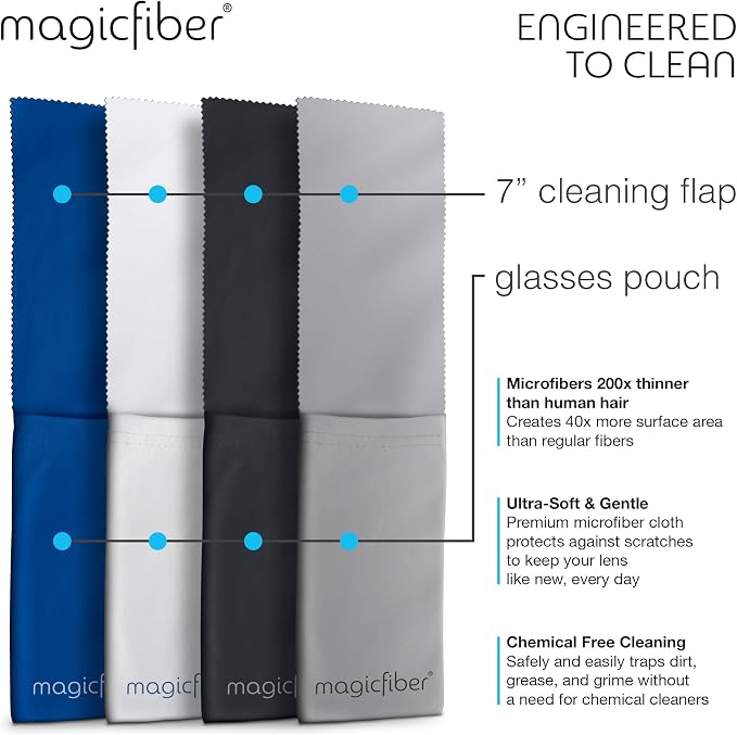MagicFiber Ultra-Soft Microfiber Glasses & Sunglasses Pouch Case (4 Color Pack) Slim Eyeglass & Sunglass Sleeve with Built‑in Cleaning Cloth, Eye Glass & Sun Glass Wrap for Eyewear, Phone, Men, Women