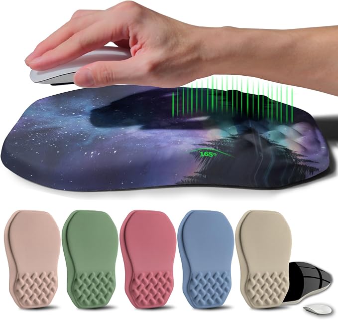 Ergonomic Raised Mouse Pad Wrist Support with Bilateral Slope Memory Foam Mousepad for Wrist Rest and Carpal Tunnel Pain Relief 11.8x7.9〃 Aurora Starry Night