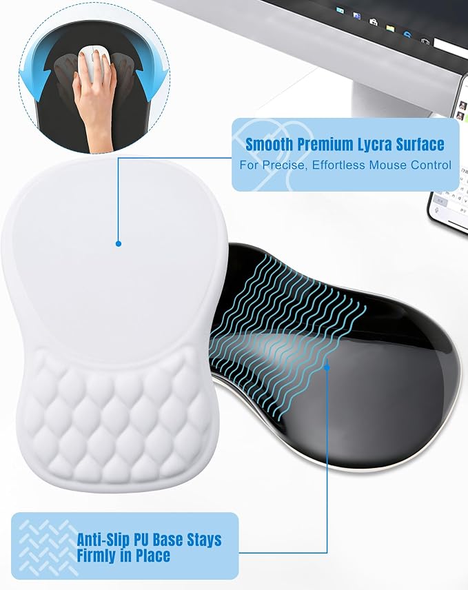 Ergonomic Mouse Pad with Sloped Memory Foam Wrist Rest | 3D Textured Wrist Cushion, Smooth Lycra Surface, Non-Slip PU Base, Comfortable Support for Office/Home Computer Desks