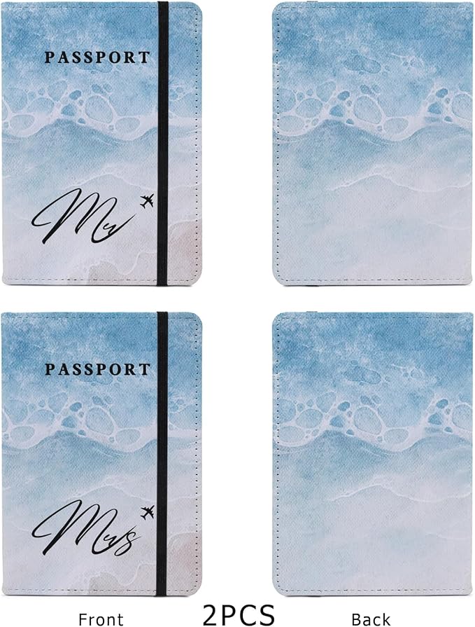 Passport Book Holder,Passport Wallet for Men Mr and Mrs Passport Holder for Women Passport Cover World Map Passport Case for Couples Christmas Traveling Passport Book Protector 2PCS