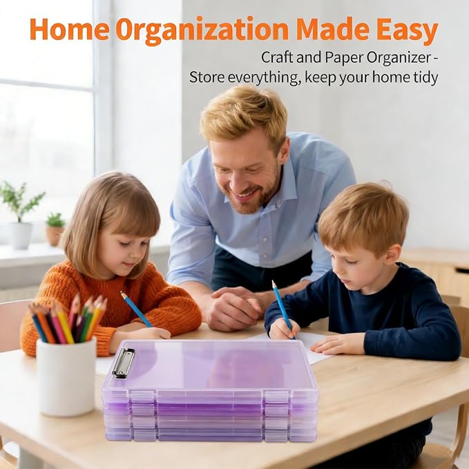 2 Pack Letter Size Clipboard with Storage 8.5 * 11, Plastic Clear Purple Clipboard File Box A4 Nursing Clip Board for School & Office with Stickers (Clear Purple-2PCS)