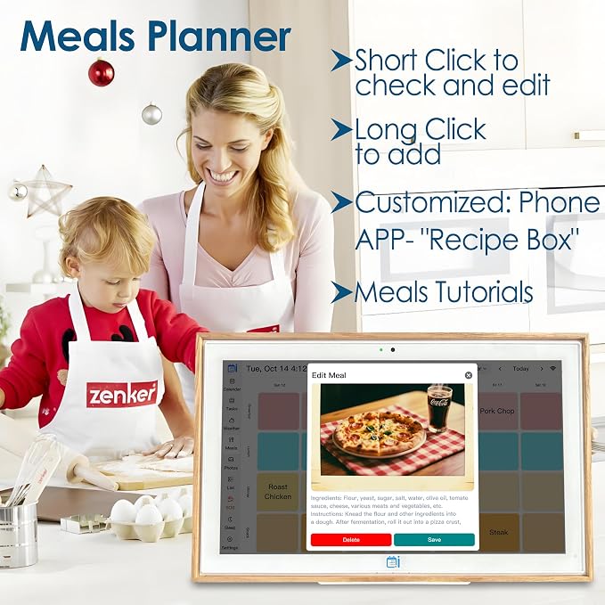 15.6" Digital Wall Calendar No Monthly Fee Family Hub Touchscreen | Multi-calendar Merger Smart Ambient Brightness Large Recipe Library