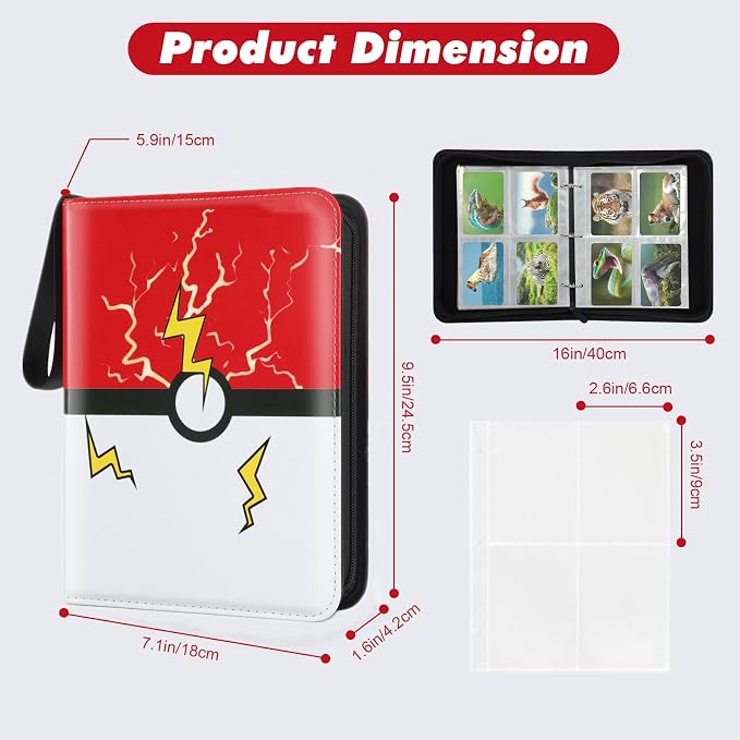 Trading Card Binder, 4 Pockets 400 Cards Holder Collector Album with 50 Removable Sleeves Compatible with Pokemon Cards Football Baseball Card TCG MTG Game Sports Cards