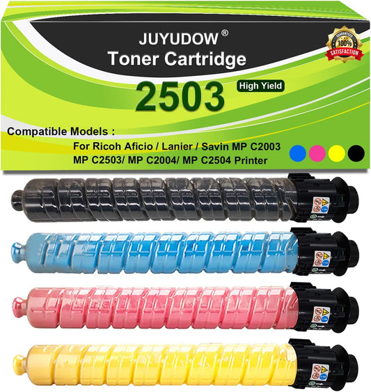 MP C2503 Toner for Ricoh MP C2003 Toner Cartridge Compatible for Ricoh Aficio Lanier Savin MP C2503 C2003 C2004 C2504 (BCMY, 4-Pack) Part#: 841918 841919 841920 841921 High Yield