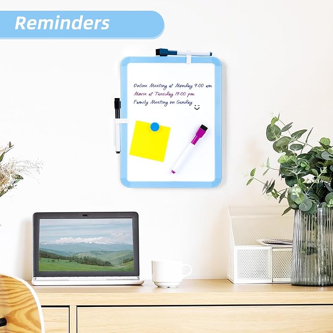 VUSIGN Magnetic Dry Erase Board, 8.5 x 11 Inches White Board, Blue | Includes 4 Dry Erase Markers, Small Mini White Board for Students Fridge Wall Locker