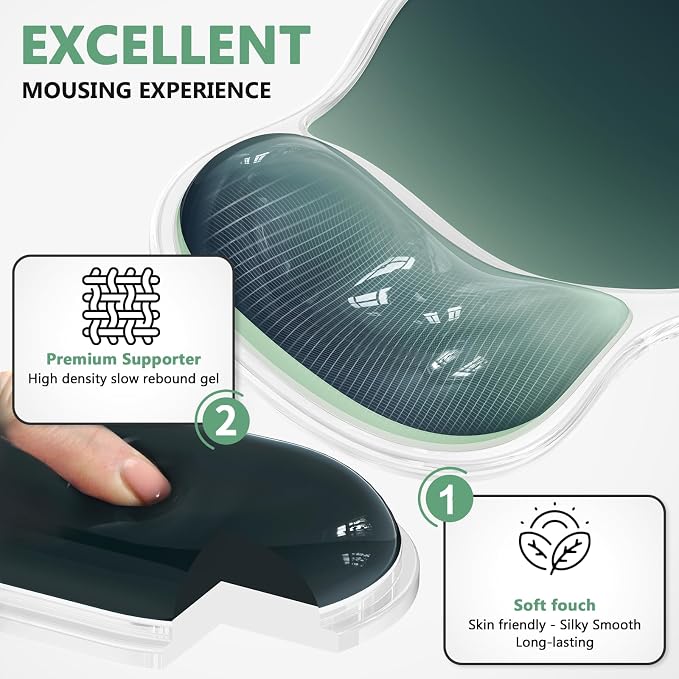 AKIT Ergonomic Mouse Pad and Keyboard Wrist Rest Set, Gel Mousepad, Green | Wrist Support for Computer Keyboard, Non-Slip PU Base, Pain Relief, Typing Comfort, Fit for Gaming, Office, Home