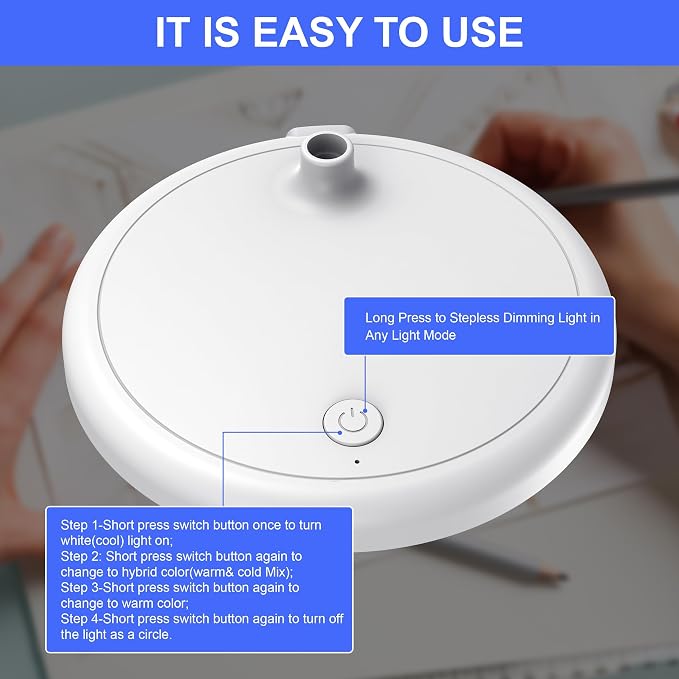 New LED Desk Lamp for Home Office,3 Colors Dimmable Table Lamp | Dimmable Reading Light Compact design fits well on desks and bedside tables,for College Dorm Room,Bedroom Desk Light