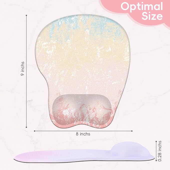 Mouse Pad with Wrist Rest Ergonomic Mouse Pad with Comfortable M-Shape Pain Relief Wrist Support Non-Slip PU Base Mousepad for Laptop, Office & Home (Pretty Pink Painting)