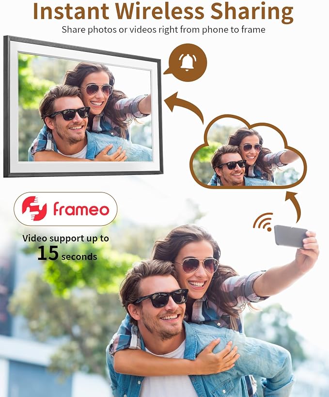 FRAMEO 15.6 Inch 32GB WiFi Digital Photo Frame 1920 * 1080 IPS FHD Touch Screen Smart Digital Picture Frame, Wall Mountable, Auto-Rotate, Share Moments Instantly via Frameo App from Anywhere