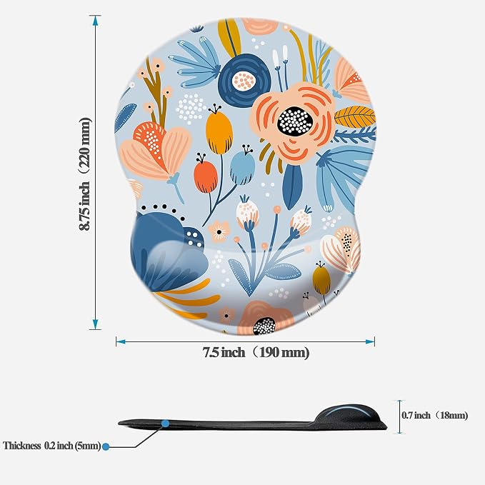 Mouse Pad with Wrist Support, Non Slip Mousepad Wrist Rest for Office, Computer, Laptop & Mac-Comfortable & Lightweight Ergonomic Support Mouse Mat(Wrist-Blue Floral)
