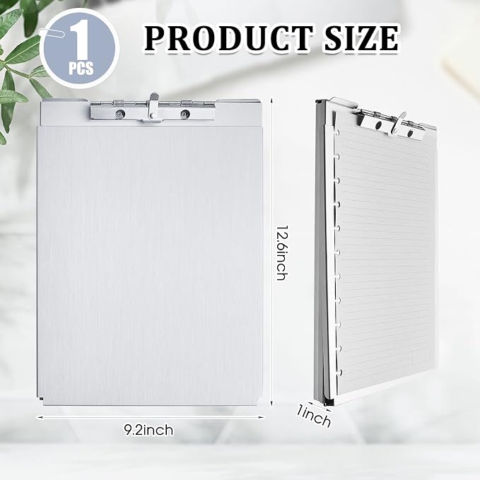 Henoyso 1 Pcs Metal Storage Clipboard Bulk Heavy Duty Aluminum Clip Board for Teacher Contractor Medical Construction Office School Classroom, 12.6x9.2x1 Inch, Fit Letter Size 8.5x11 Inch Paper