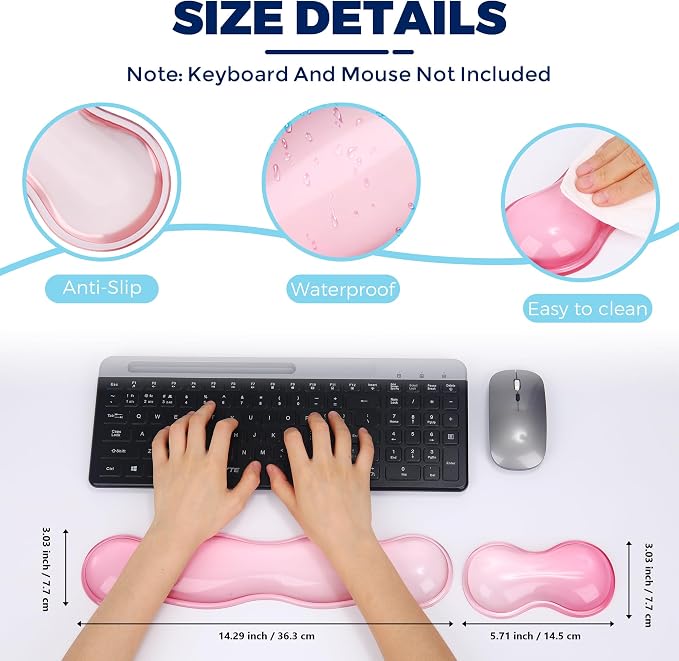 Gel Wrist Rest for Keyboard and Mouse, Wrist Rest for Keyboard, Mouse Wrist Support, Pain Relief, Cool Touch, Non-Skid, Keyboard and Mouse Wrist pad Set