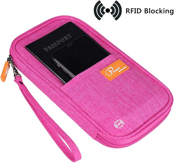 VanFn RFID Travel Passport Wallet, Family Passport Holder, Trip Document Organizer P.Travel Series (Rose Red)
