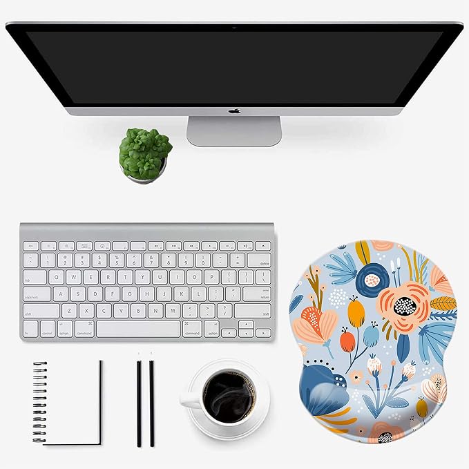 Mouse Pad with Wrist Support, Non Slip Mousepad Wrist Rest for Office, Computer, Laptop & Mac-Comfortable & Lightweight Ergonomic Support Mouse Mat(Wrist-Blue Floral)