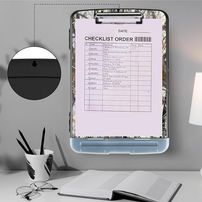 Clipboard with Storage,Storage Clipboard with Pen Holder,Heavy Duty Plastic Storage Clipboard with Low Profile Clip,Teacher Must Haves,Clipboard Folder,Office Supplies,Branch -1337
