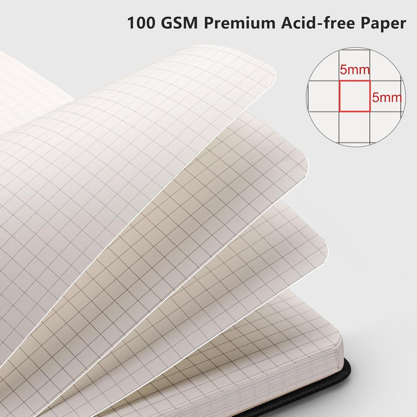RETTACY Graph Grid Paper Notebook, 2-Pack, 192 Pages per Pack, A5 Medium Size (5.7'' x 8.3''), Leather Hardcover, 100 GSM Thick Paper, for School, Students, Math, Engineering (Black & Light Green)