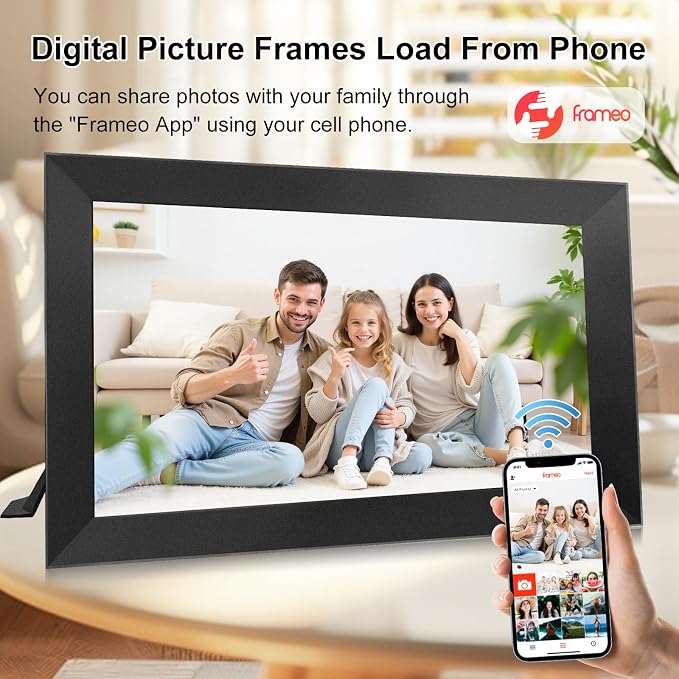 Digital Picture Frame 15.6 Inch Large Frameo Digital Photo Frame，32GB, 1920 * 1080 IPS HD Touch Screen, Electronic Picture Frame IPS Touch Screen with Auto-Rotate, Frameo Digital Frame WiFi(Black)